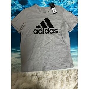 ☀️Adidas Womens Graphic T-Shirt Grey Black Logo Regular Fit KE6956 Size M NEW